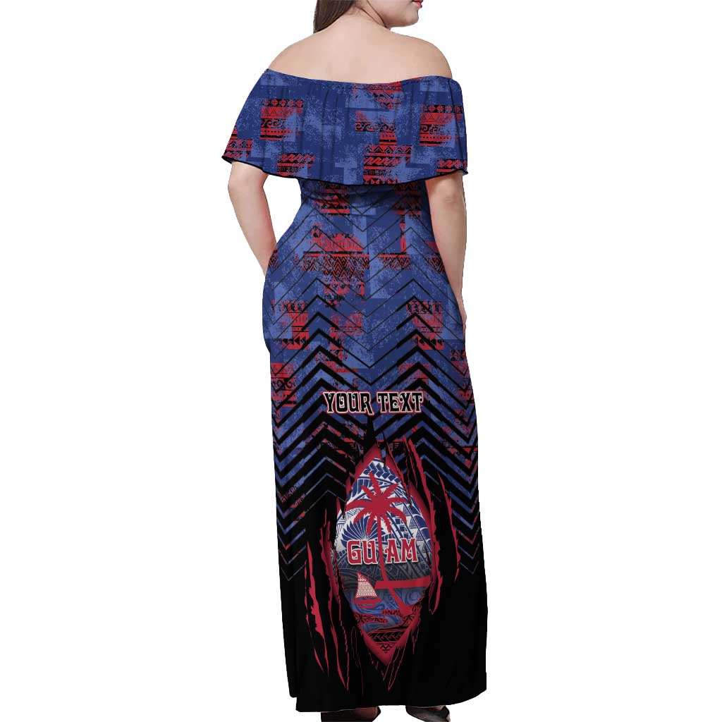 Personalised Guam Off Shoulder Maxi Dress Chamorro Seal Tribal Scratch Design - Polynesian Pride