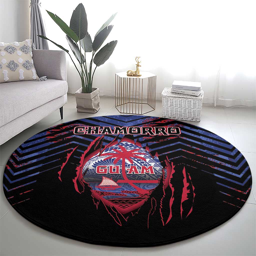 Guam Round Carpet Chamorro Seal Tribal Scratch Design - Polynesian Pride