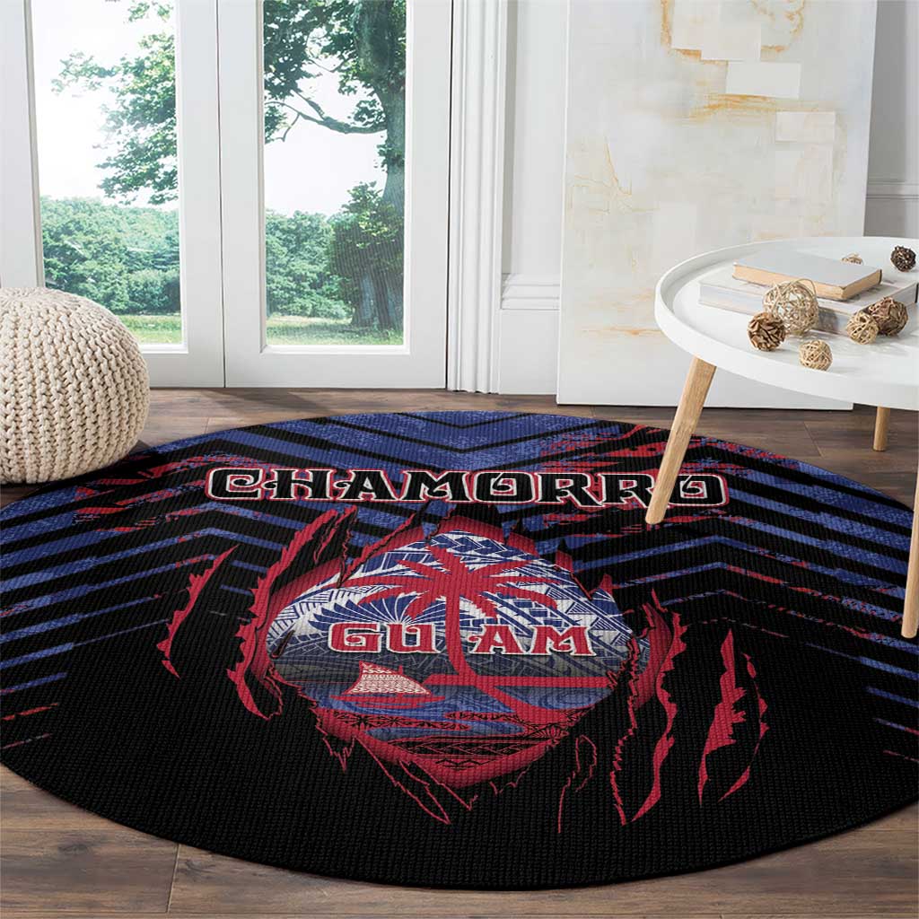 Guam Round Carpet Chamorro Seal Tribal Scratch Design - Polynesian Pride