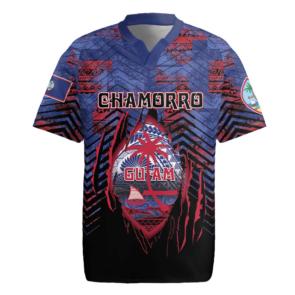 Personalised Guam Rugby Jersey Chamorro Seal Tribal Scratch Design - Polynesian Pride