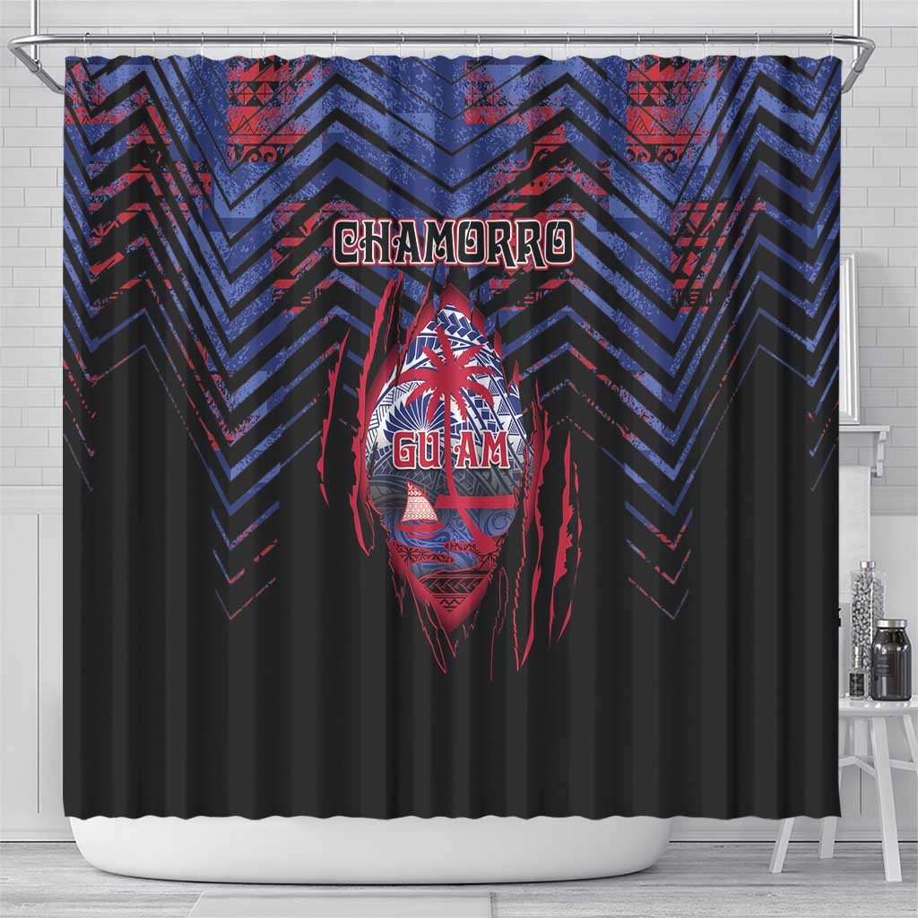 Guam Shower Curtain Chamorro Seal Tribal Scratch Design - Polynesian Pride