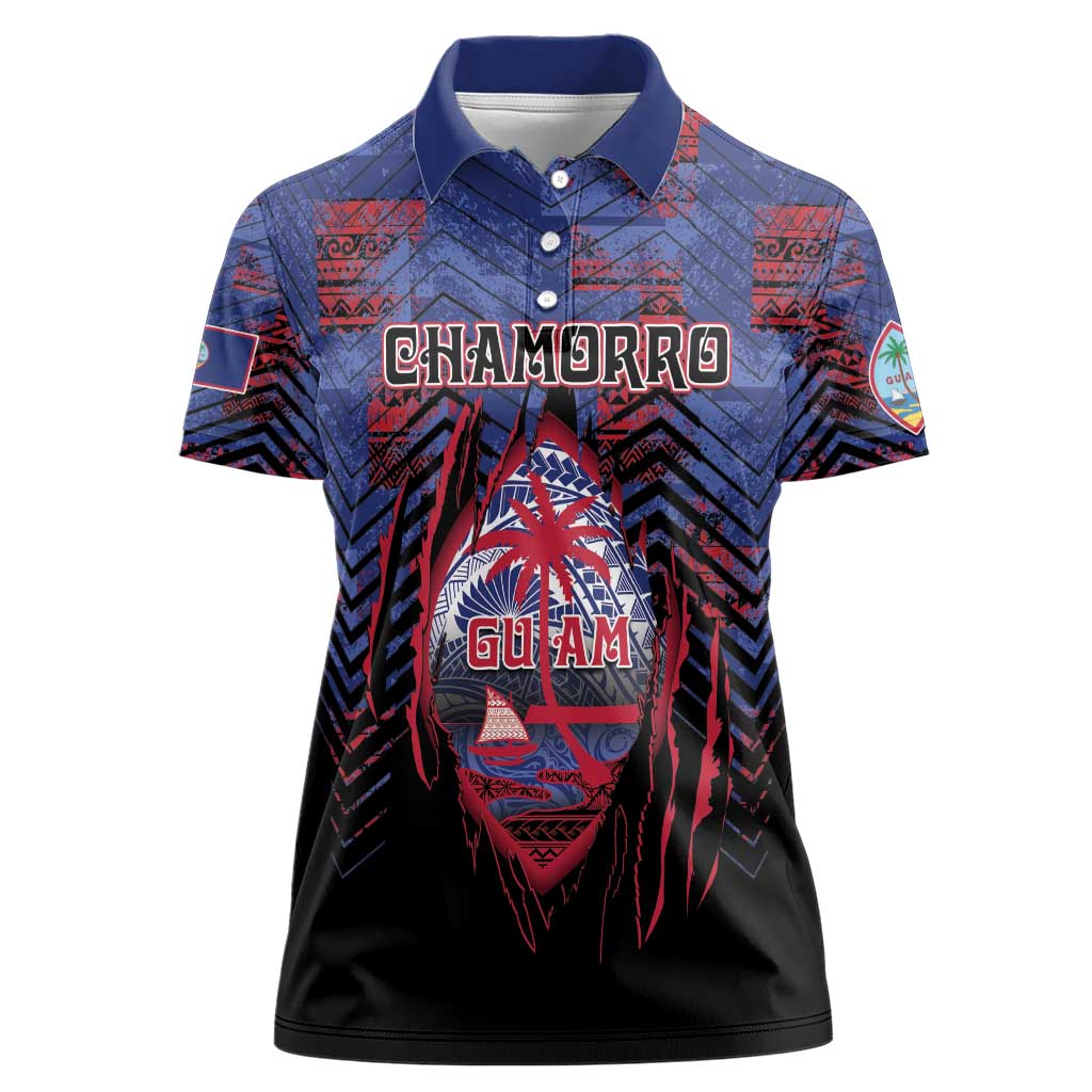 Personalised Guam Women Polo Shirt Chamorro Seal Tribal Scratch Design - Polynesian Pride