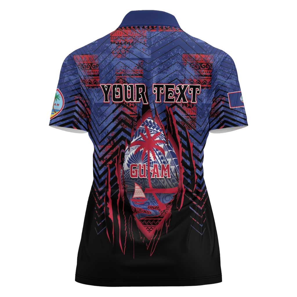 Personalised Guam Women Polo Shirt Chamorro Seal Tribal Scratch Design - Polynesian Pride