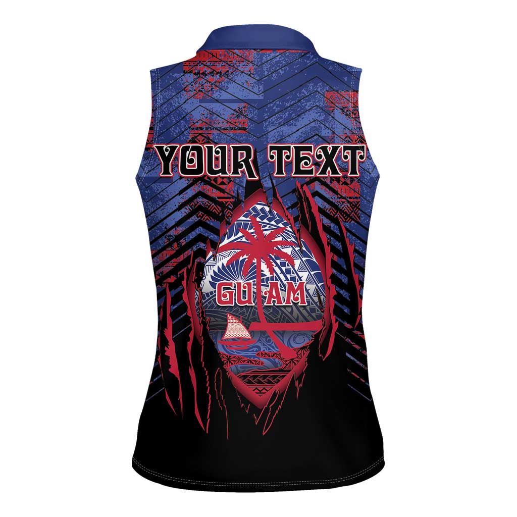 Personalised Guam Women Sleeveless Polo Shirt Chamorro Seal Tribal Scratch Design - Polynesian Pride