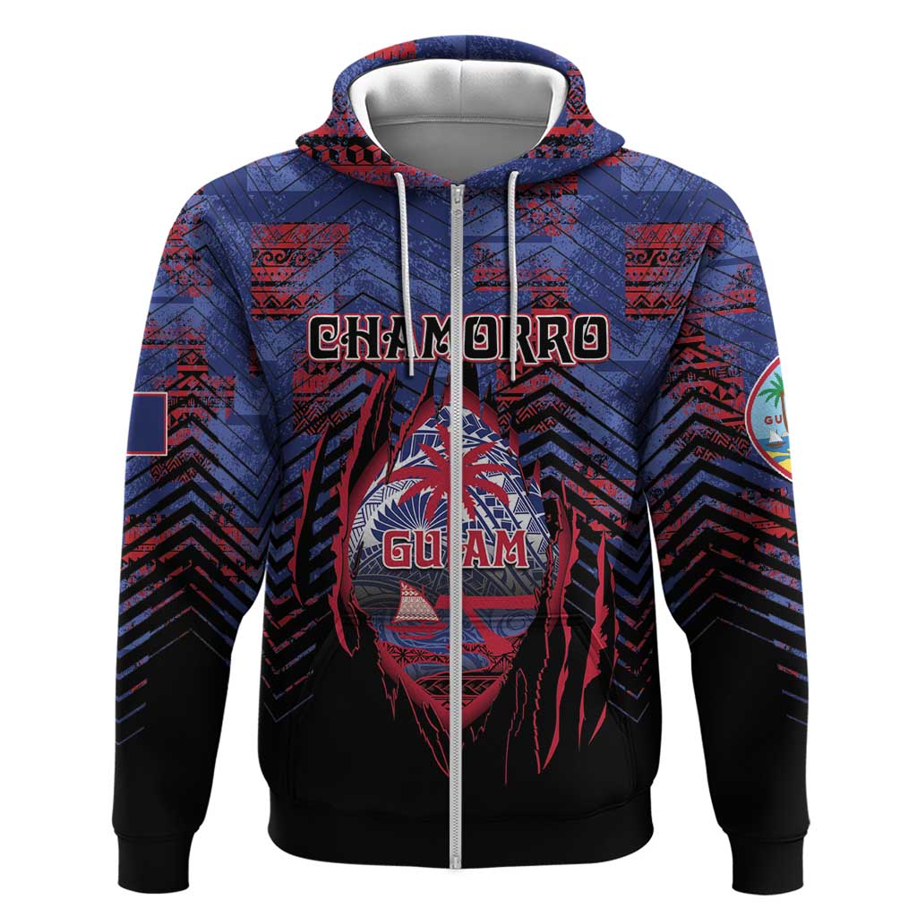 Personalised Guam Zip Hoodie Chamorro Seal Tribal Scratch Design - Polynesian Pride