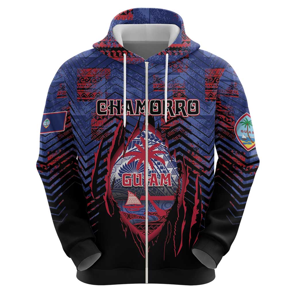 Personalised Guam Zip Hoodie Chamorro Seal Tribal Scratch Design - Polynesian Pride