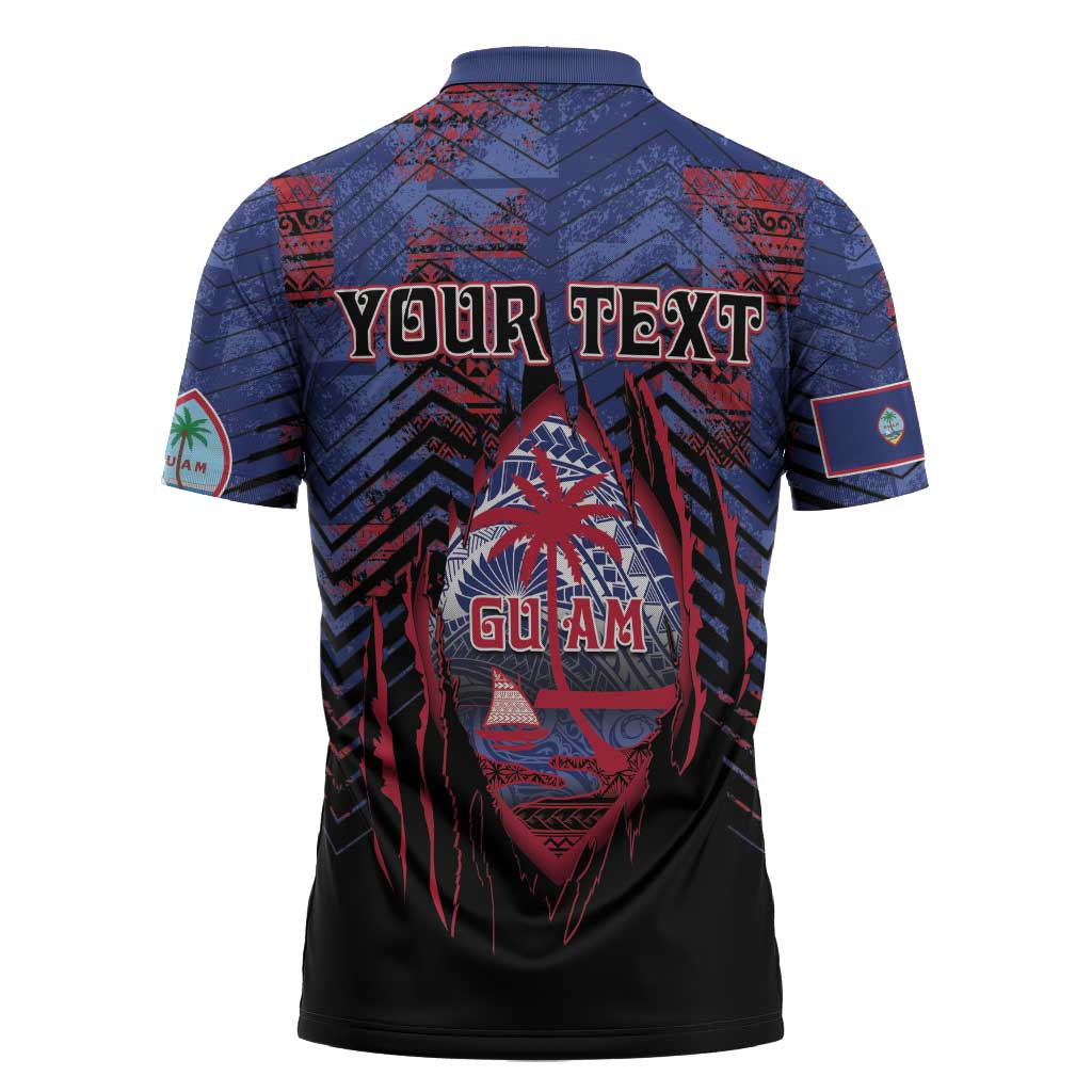 Personalised Guam Zipper Polo Shirt Chamorro Seal Tribal Scratch Design - Polynesian Pride