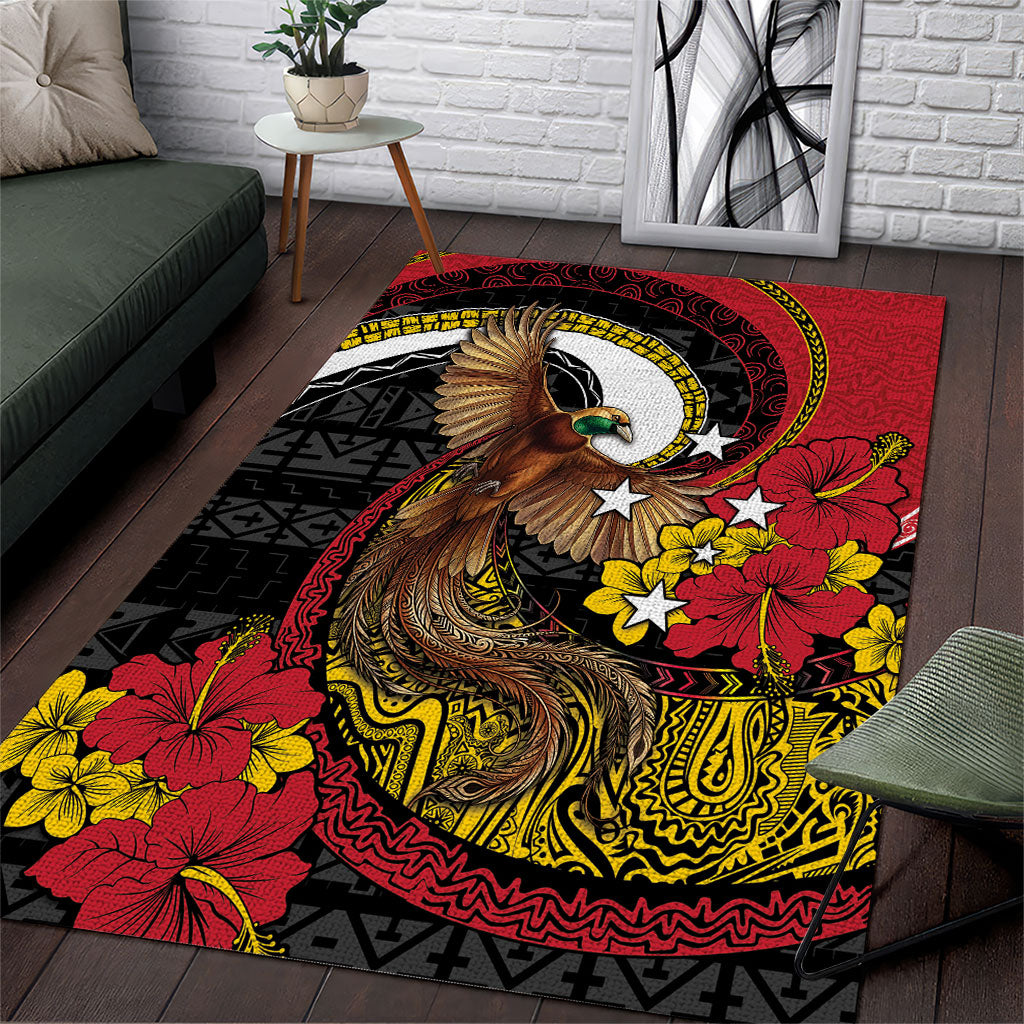 Papua New Guinea Language Week Area Rug Bird Of Paradise Tribal Floral Pattern DT05 Black - Polynesian Pride
