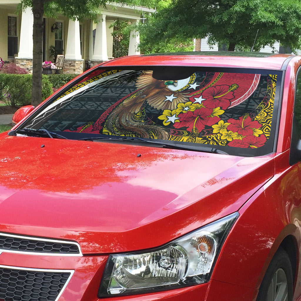 Papua New Guinea Language Week Auto Sun Shade Bird Of Paradise Tribal Floral Pattern DT05 - Polynesian Pride