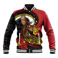 Personalised Papua New Guinea Language Week Baseball Jacket Bird Of Paradise Tribal Floral Pattern DT05 Unisex Black - Polynesian Pride