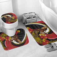 Papua New Guinea Language Week Bathroom Set Bird Of Paradise Tribal Floral Pattern DT05 Mat Set Only (3 pcs) One Size Black - Polynesian Pride