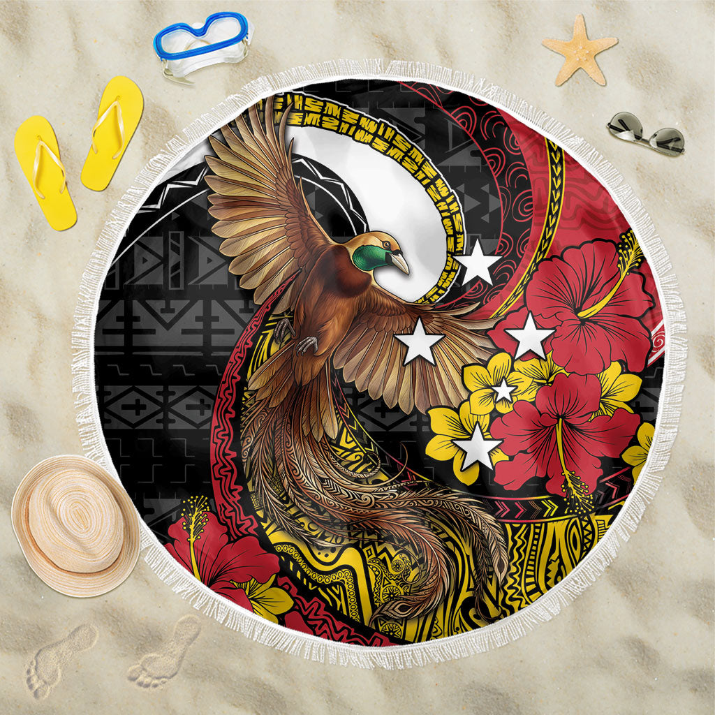 Papua New Guinea Language Week Beach Blanket Bird Of Paradise Tribal Floral Pattern DT05 One Size 150cm Black - Polynesian Pride