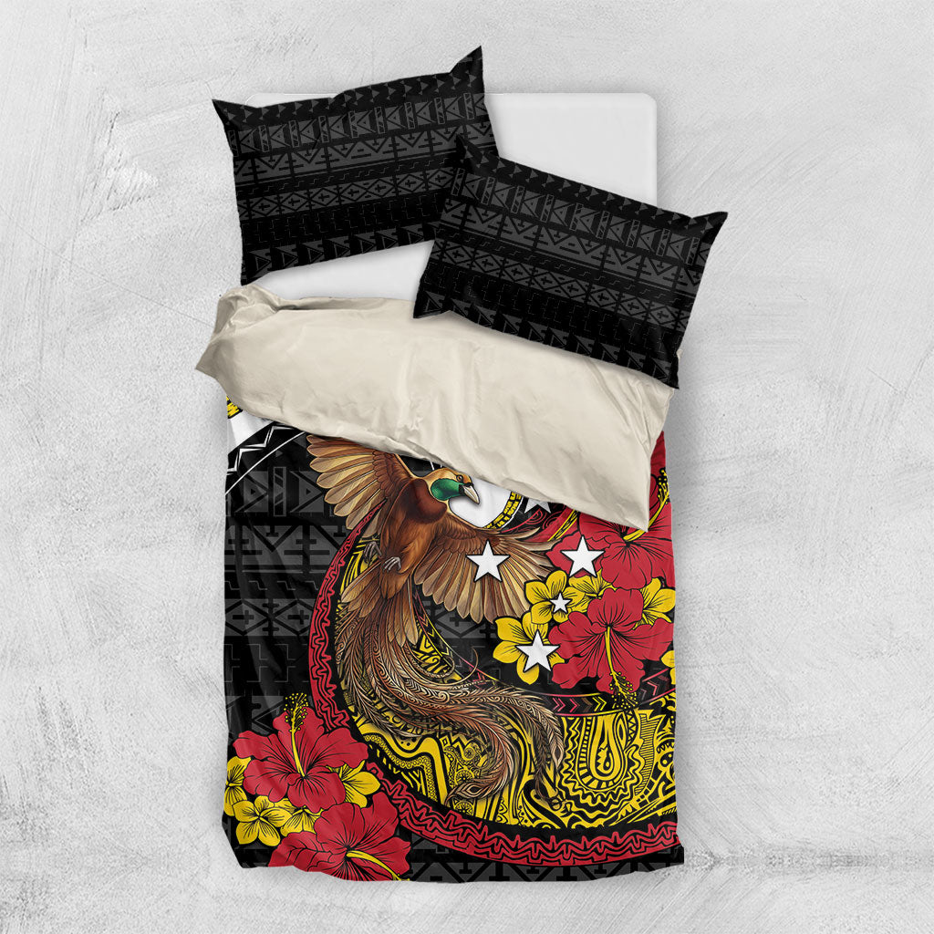 Papua New Guinea Language Week Bedding Set Bird Of Paradise Tribal Floral Pattern DT05 US Twin 172cm x 218cm Black - Polynesian Pride