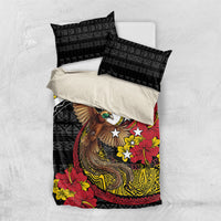 Papua New Guinea Language Week Bedding Set Bird Of Paradise Tribal Floral Pattern DT05 US Twin 172cm x 218cm Black - Polynesian Pride