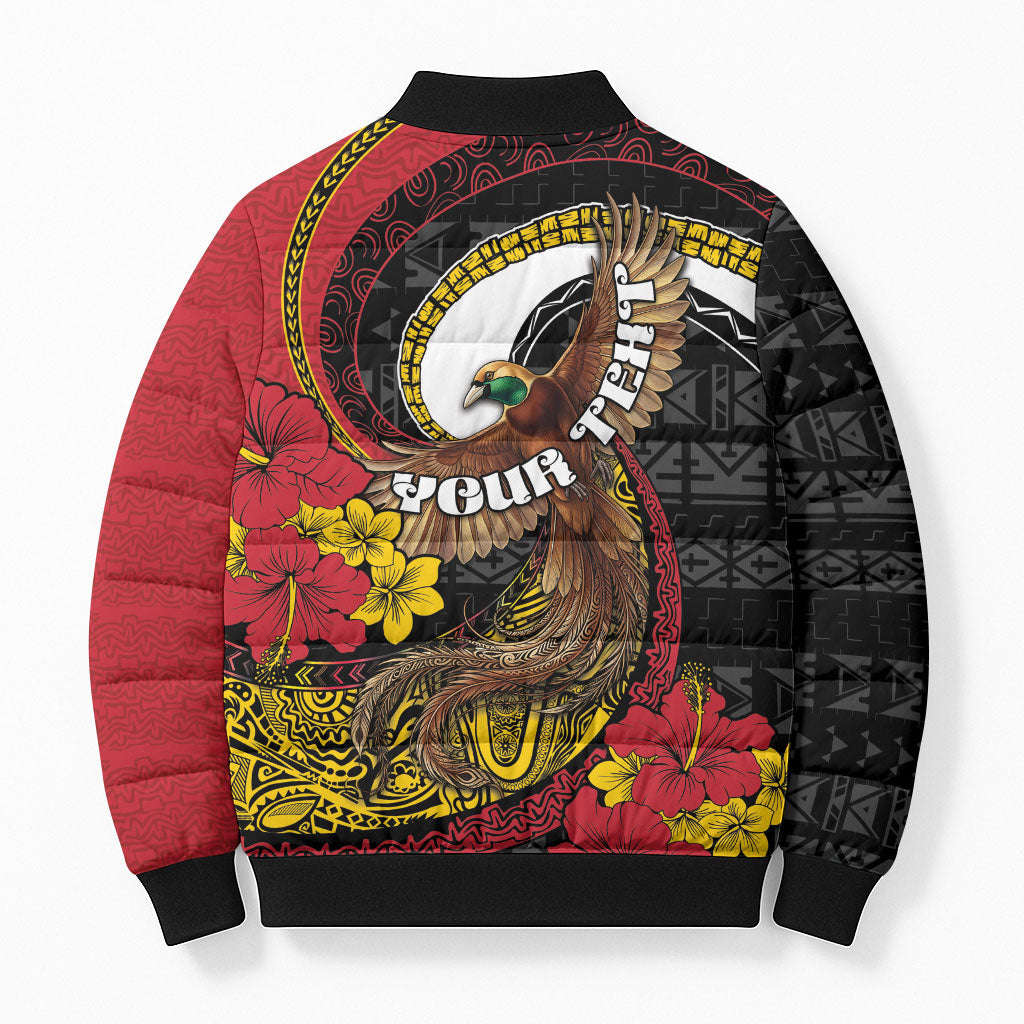 Personalised Papua New Guinea Language Week Bomber Puffer Jacket Bird Of Paradise Tribal Floral Pattern DT05 - Polynesian Pride