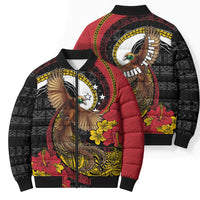 Personalised Papua New Guinea Language Week Bomber Puffer Jacket Bird Of Paradise Tribal Floral Pattern DT05 - Polynesian Pride