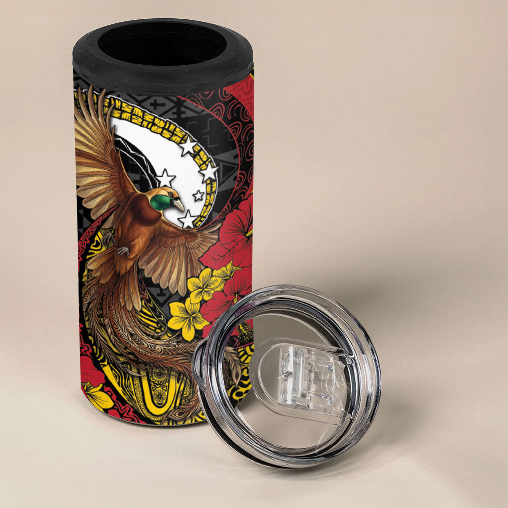 Personalised Papua New Guinea Language Week 4 in 1 Can Cooler Tumbler Bird Of Paradise Tribal Floral Pattern DT05 - Polynesian Pride