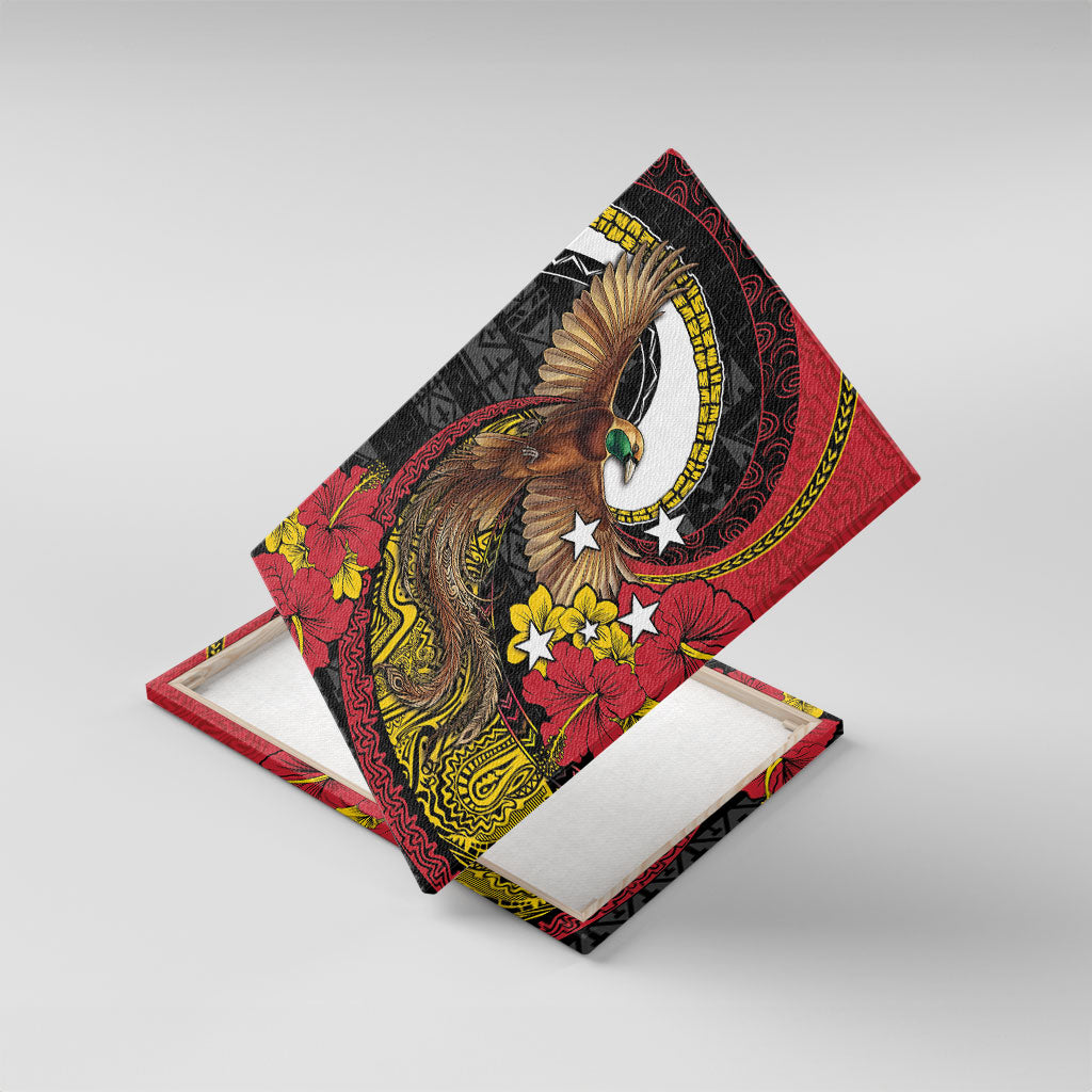 Papua New Guinea Language Week Canvas Wall Art Bird Of Paradise Tribal Floral Pattern DT05 With Frame Black - Polynesian Pride