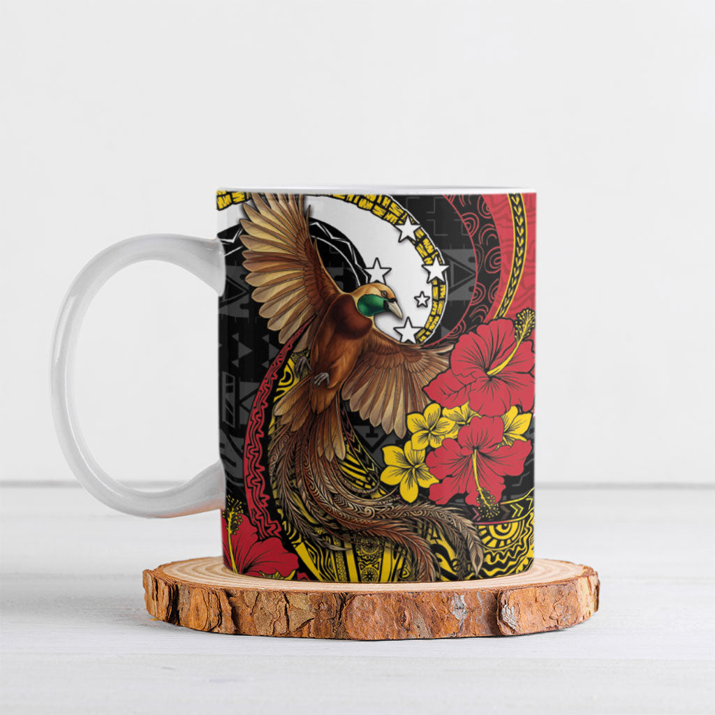 Personalised Papua New Guinea Language Week Ceramic Mug Bird Of Paradise Tribal Floral Pattern DT05 Black - Polynesian Pride