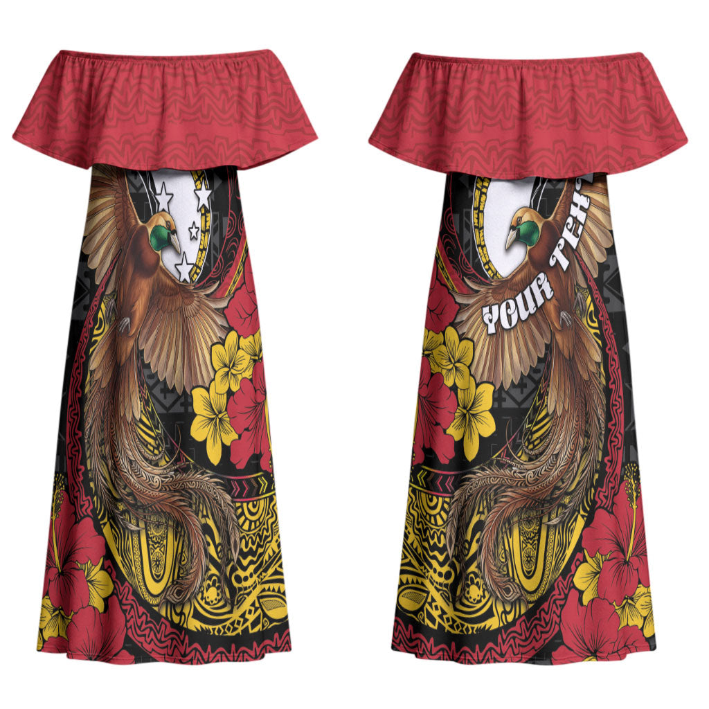Personalised Papua New Guinea Language Week Couples Matching Off Shoulder Maxi Dress and Hawaiian Shirt Bird Of Paradise Tribal Floral Pattern DT05 - Polynesian Pride