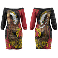 Personalised Papua New Guinea Language Week Couples Matching Off The Shoulder Long Sleeve Dress and Long Sleeve Button Shirt Bird Of Paradise Tribal Floral Pattern DT05 - Polynesian Pride