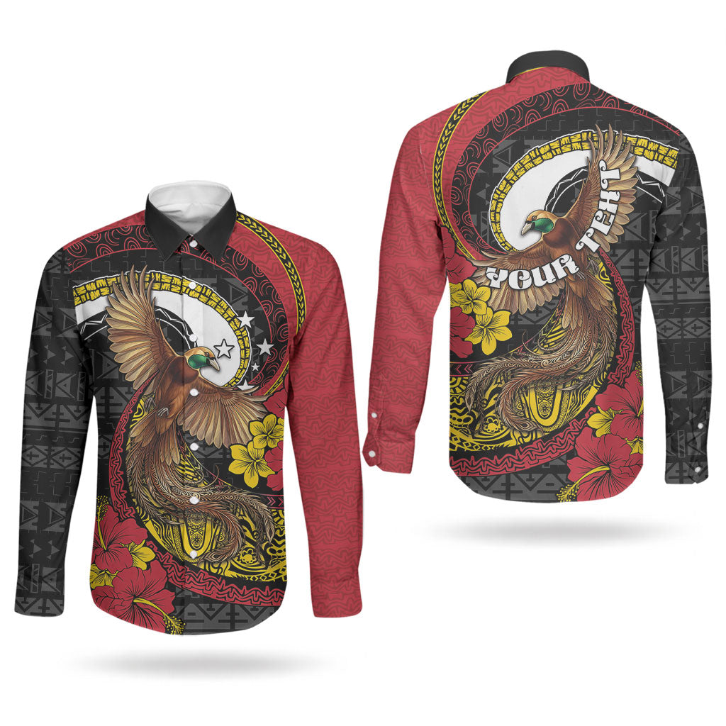 Personalised Papua New Guinea Language Week Couples Matching Short Sleeve Bodycon Dress and Long Sleeve Button Shirt Bird Of Paradise Tribal Floral Pattern DT05 - Polynesian Pride