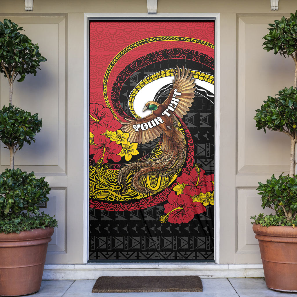 Personalised Papua New Guinea Language Week Door Cover Bird Of Paradise Tribal Floral Pattern DT05 Black - Polynesian Pride