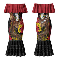 Personalised Papua New Guinea Language Week Family Matching Mermaid Dress and Hawaiian Shirt Bird Of Paradise Tribal Floral Pattern DT05 Mom's Dress Black - Polynesian Pride