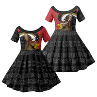Personalised Papua New Guinea Language Week Family Matching Mermaid Dress and Hawaiian Shirt Bird Of Paradise Tribal Floral Pattern DT05 Daughter's Dress Black - Polynesian Pride