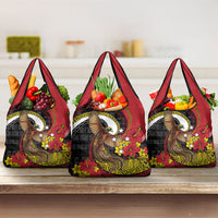 Papua New Guinea Language Week Grocery Bag Bird Of Paradise Tribal Floral Pattern DT05 3-pack One Size Black - Polynesian Pride