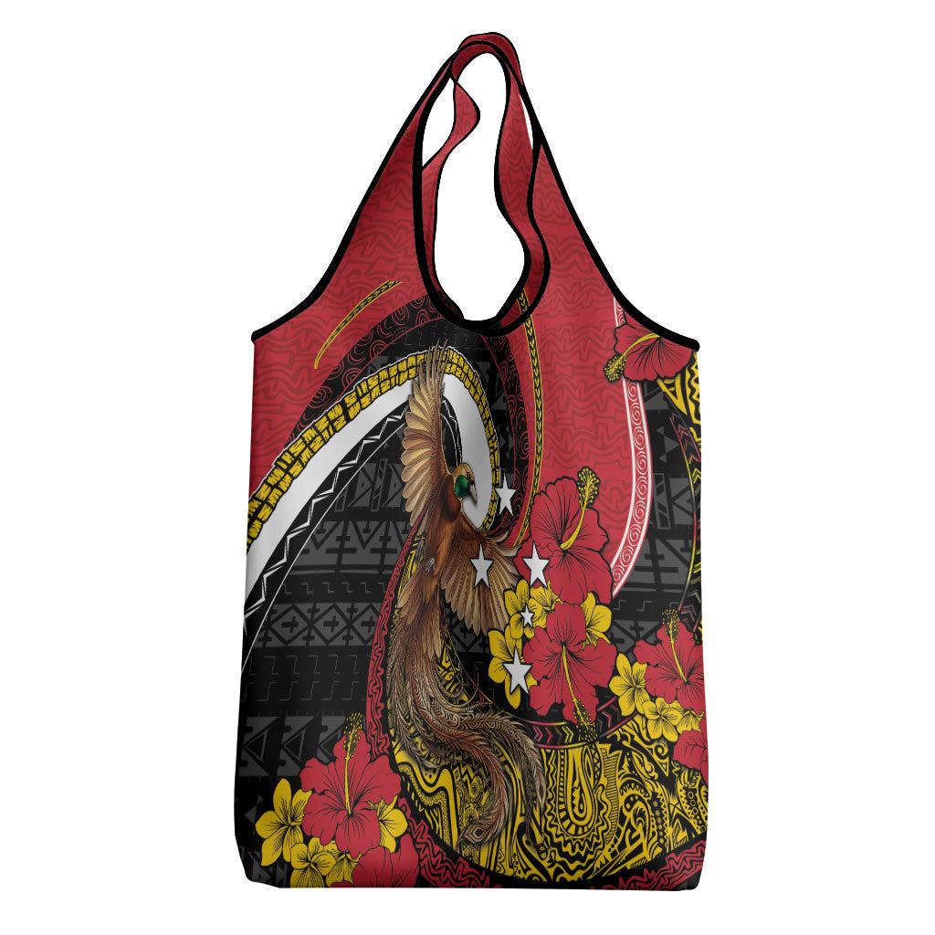 Papua New Guinea Language Week Grocery Bag Bird Of Paradise Tribal Floral Pattern DT05 - Polynesian Pride