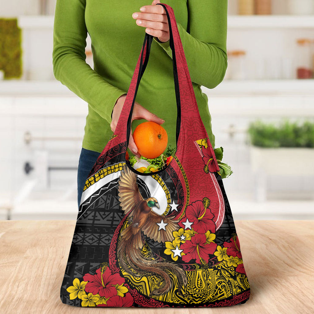 Papua New Guinea Language Week Grocery Bag Bird Of Paradise Tribal Floral Pattern DT05 - Polynesian Pride