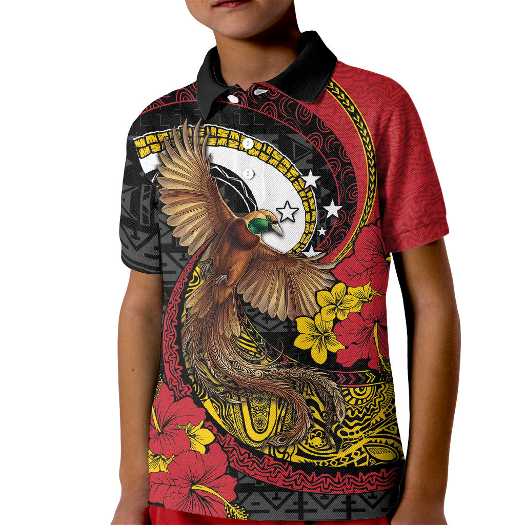 Personalised Papua New Guinea Language Week Kid Polo Shirt Bird Of Paradise Tribal Floral Pattern DT05 Kid Black - Polynesian Pride