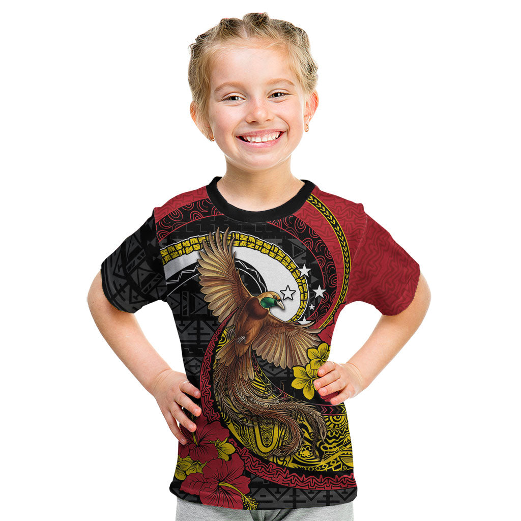 Personalised Papua New Guinea Language Week Kid T Shirt Bird Of Paradise Tribal Floral Pattern DT05 Black - Polynesian Pride