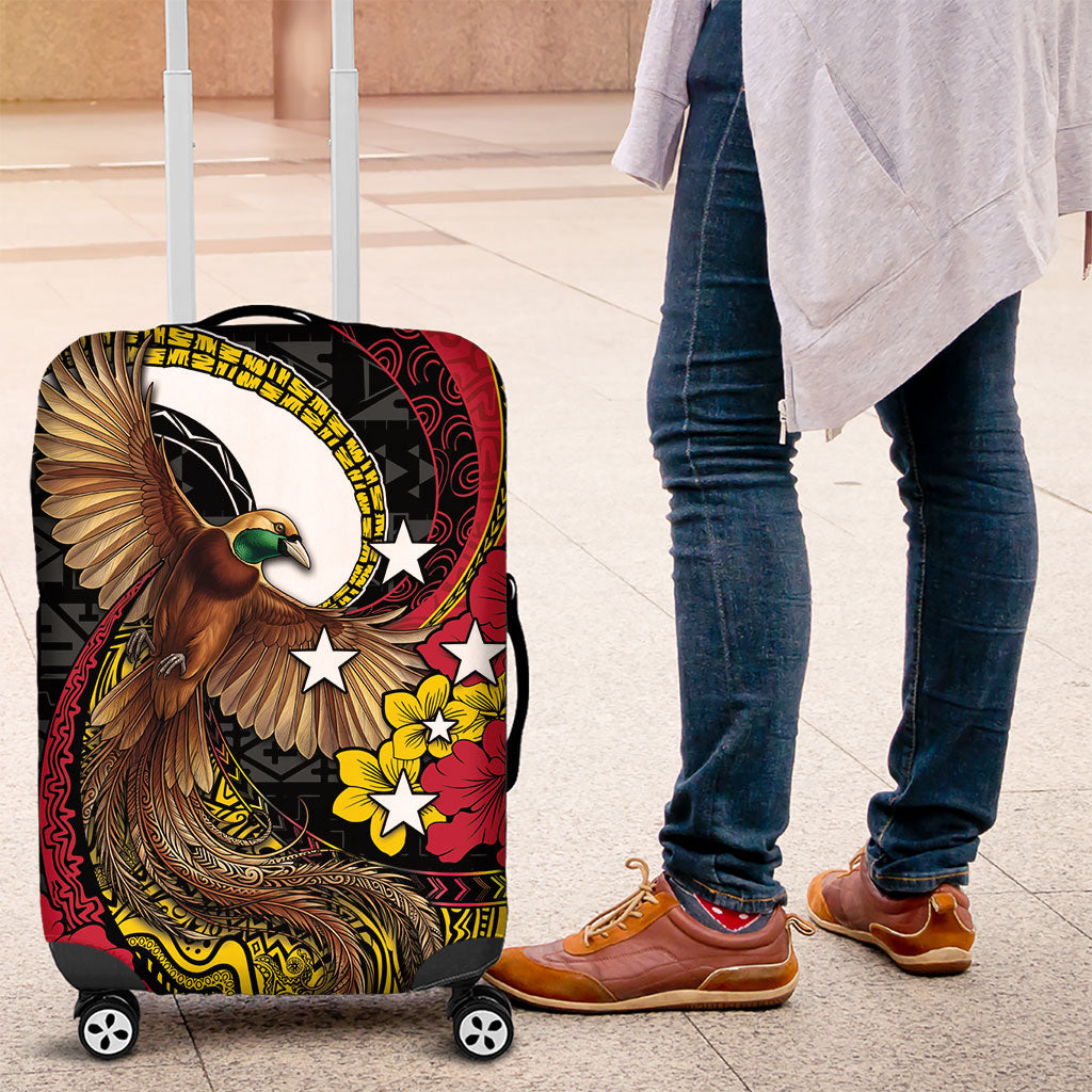 Papua New Guinea Language Week Luggage Cover Bird Of Paradise Tribal Floral Pattern DT05 Black - Polynesian Pride