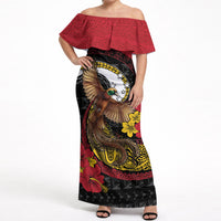 Personalised Papua New Guinea Language Week Off Shoulder Maxi Dress Bird Of Paradise Tribal Floral Pattern DT05 Women Black - Polynesian Pride