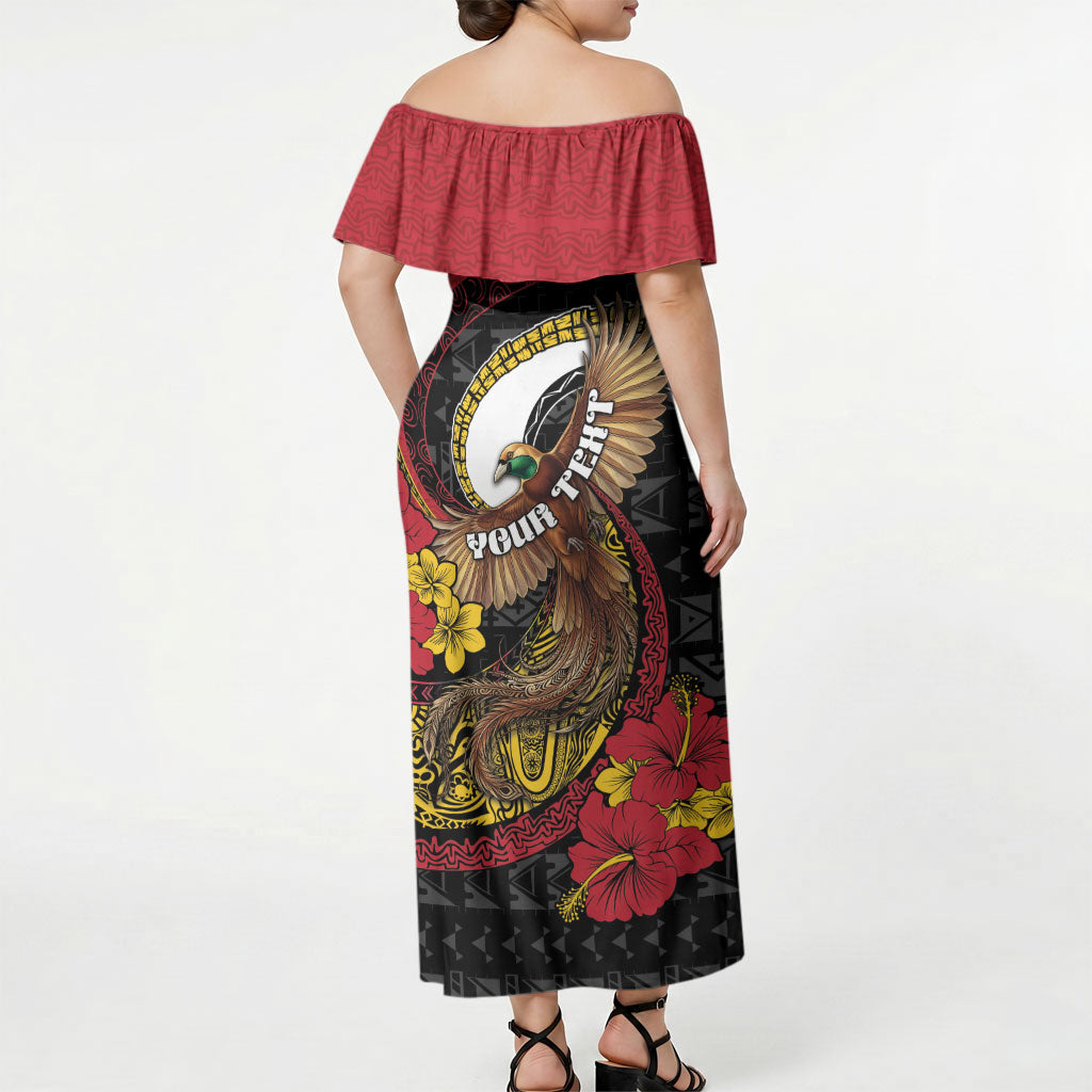 Personalised Papua New Guinea Language Week Off Shoulder Maxi Dress Bird Of Paradise Tribal Floral Pattern DT05 - Polynesian Pride
