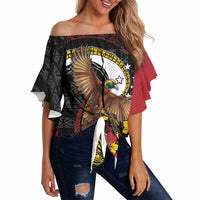 Personalised Papua New Guinea Language Week Off Shoulder Wrap Waist Top Bird Of Paradise Tribal Floral Pattern DT05 Black - Polynesian Pride