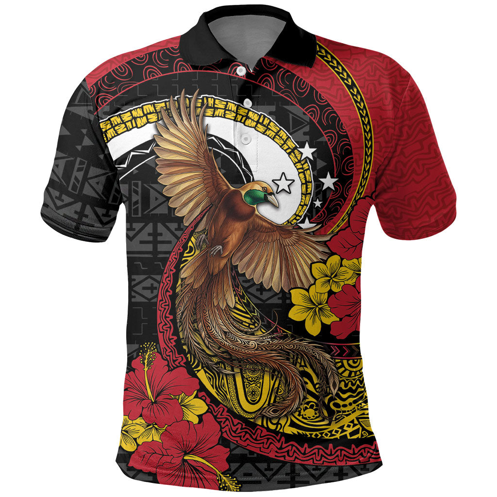 Personalised Papua New Guinea Language Week Polo Shirt Bird Of Paradise Tribal Floral Pattern DT05 Black - Polynesian Pride