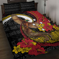 Papua New Guinea Language Week Quilt Bed Set Bird Of Paradise Tribal Floral Pattern DT05 Black - Polynesian Pride
