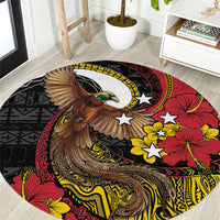 Papua New Guinea Language Week Round Carpet Bird Of Paradise Tribal Floral Pattern DT05 Black - Polynesian Pride