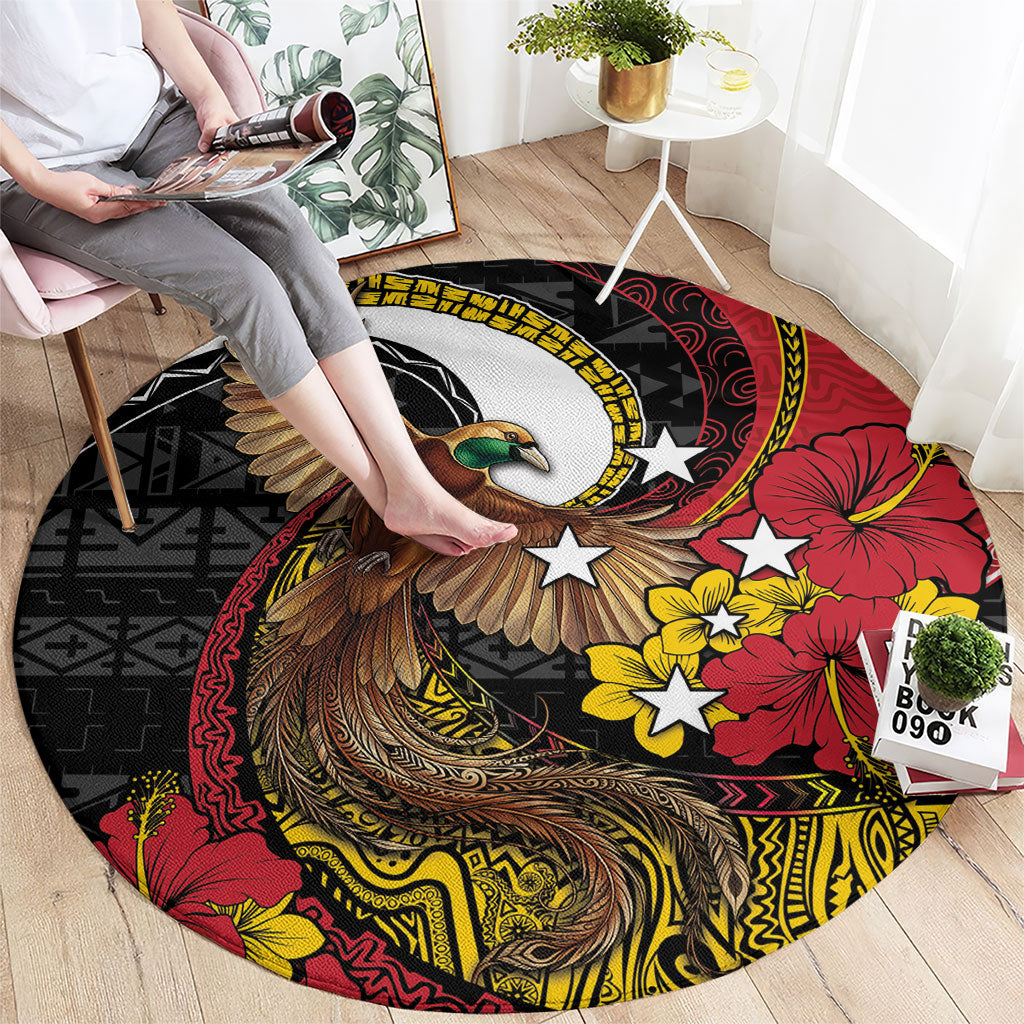 Papua New Guinea Language Week Round Carpet Bird Of Paradise Tribal Floral Pattern DT05 - Polynesian Pride