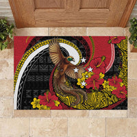 Papua New Guinea Language Week Rubber Doormat Bird Of Paradise Tribal Floral Pattern DT05 Black - Polynesian Pride