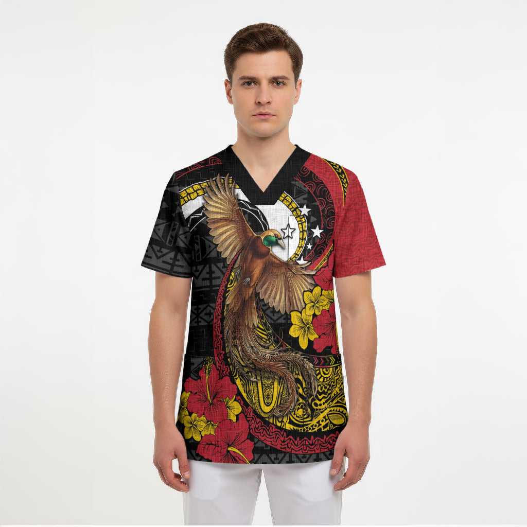 Personalised Papua New Guinea Language Week Scrub Top Bird Of Paradise Tribal Floral Pattern DT05 - Polynesian Pride