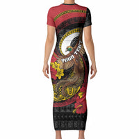 Personalised Papua New Guinea Language Week Short Sleeve Bodycon Dress Bird Of Paradise Tribal Floral Pattern DT05 - Polynesian Pride