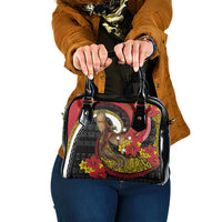 Papua New Guinea Language Week Shoulder Handbag Bird Of Paradise Tribal Floral Pattern DT05 One Size Black - Polynesian Pride