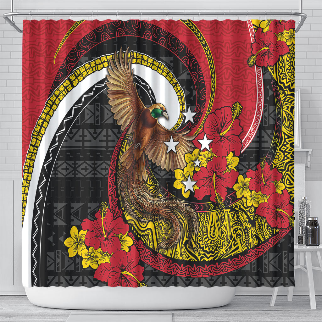 Papua New Guinea Language Week Shower Curtain Bird Of Paradise Tribal Floral Pattern DT05 - Polynesian Pride