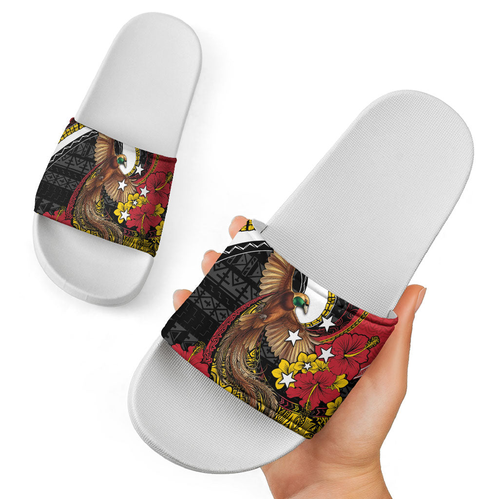 Papua New Guinea Language Week Slide Sandals Bird Of Paradise Tribal Floral Pattern DT05 - Polynesian Pride