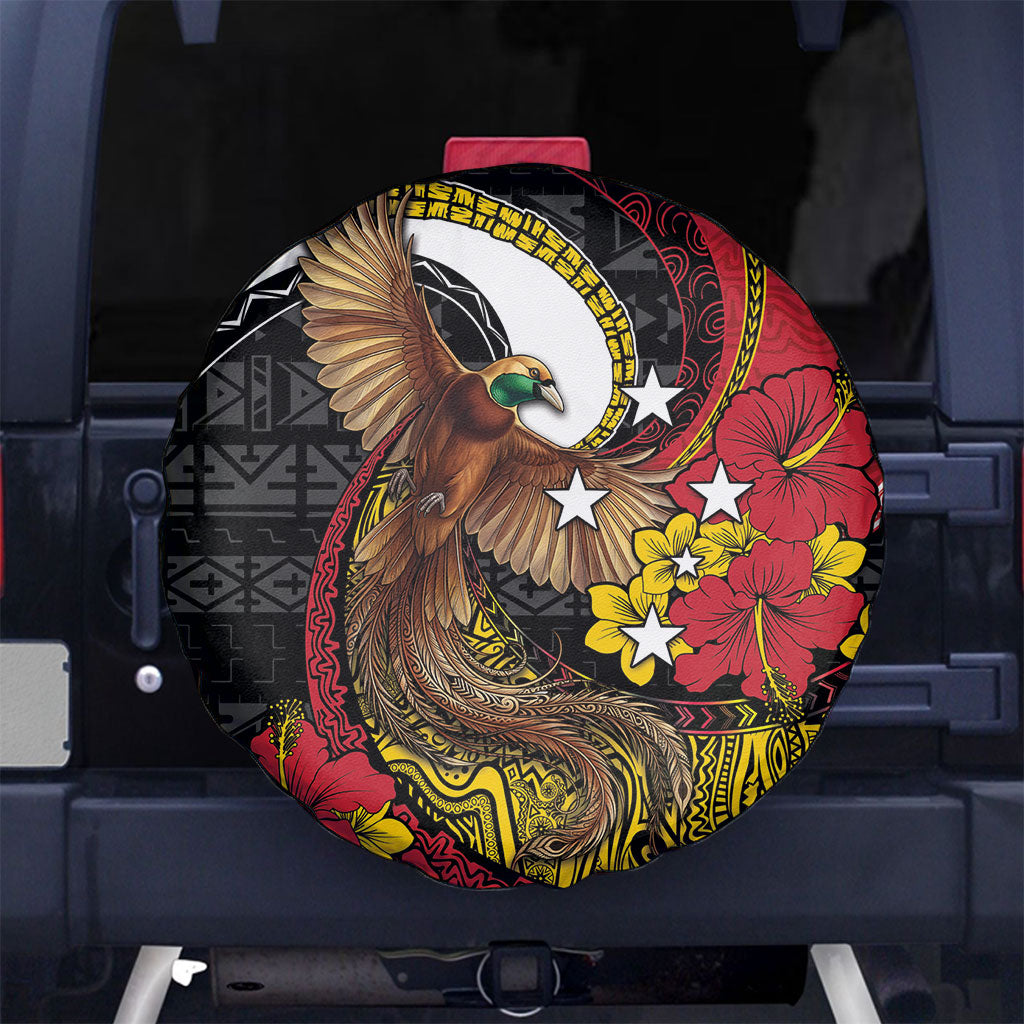 Papua New Guinea Language Week Spare Tire Cover Bird Of Paradise Tribal Floral Pattern DT05 No hole Black - Polynesian Pride