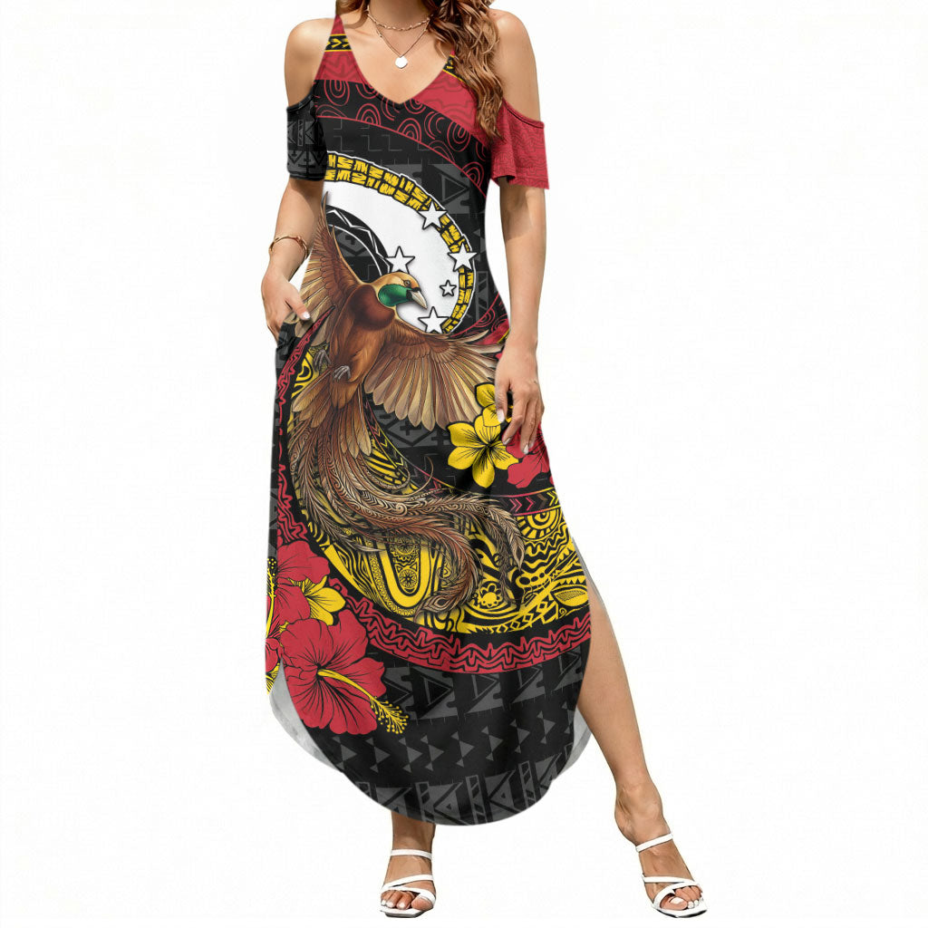 Personalised Papua New Guinea Language Week Summer Maxi Dress Bird Of Paradise Tribal Floral Pattern DT05 Women Black - Polynesian Pride